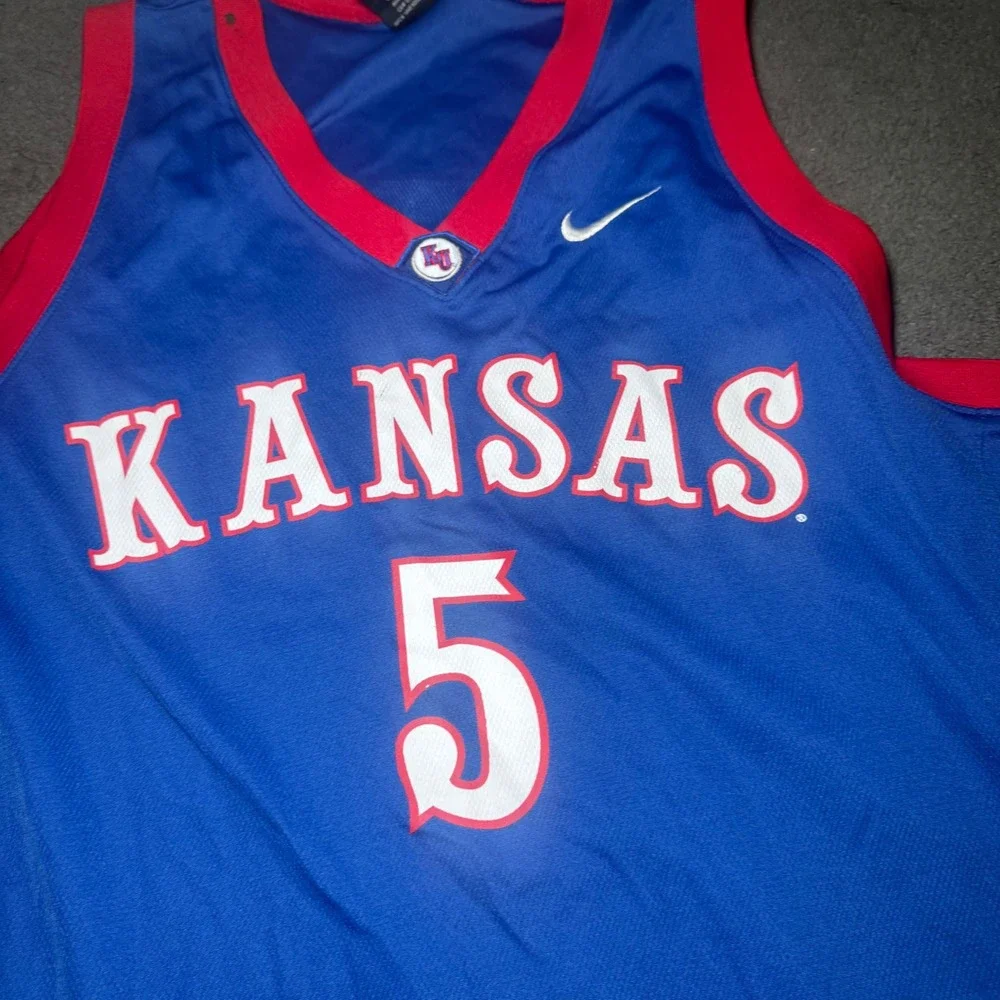 Nike Elite Kansas Jayhawks Basketball Jersey Mens XL Blue Red Number 5 NCAA